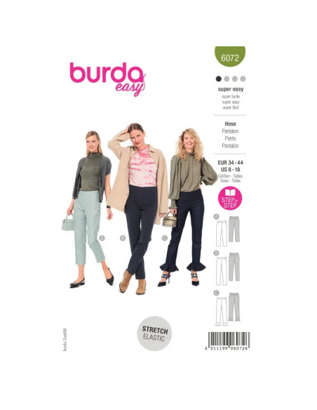 Patron Burda 6072 - Pantalons de forme étroite avec fermeture à glissière latérale du 34 au 44