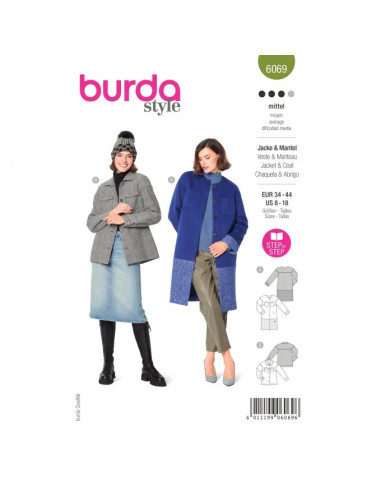 Patron Burda 6069- Manteau, veste – poches plaquées – surchemise du 34 au 44