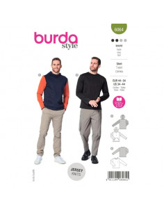 Patron Burda 6064 - SweaTee-Shirt Homme classique avec capuche ou bordure d'encolure du 44 au 54