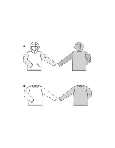 Patron Burda 6064 - SweaTee-Shirt Homme classique avec capuche ou bordure d'encolure du 44 au 54