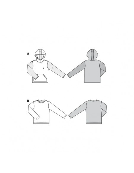 Patron Burda 6064 - SweaTee-Shirt Homme classique avec capuche ou bordure d'encolure du 44 au 54