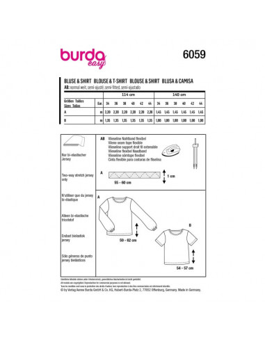 Patron Burda 6059 - Tee-Shirt / blouse Femme du 34 au 44