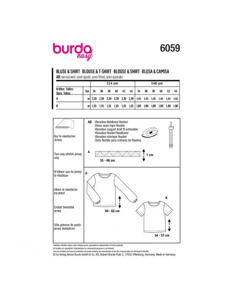 Patron Burda 6059 - Tee-Shirt / blouse Femme du 34 au 44
