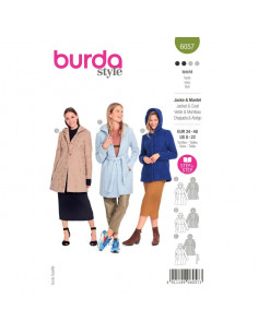 Patron Burda 6057 - Manteau, veste avec découpes et capuche du 34 au 48