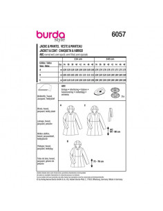 Patron Burda 6057 - Manteau, veste avec découpes et capuche du 34 au 48 2