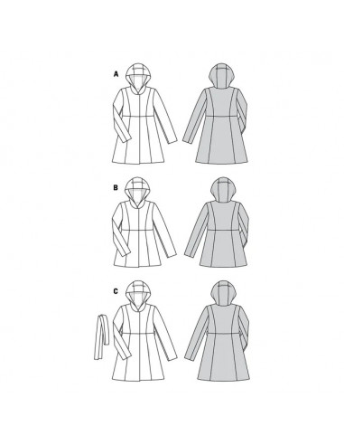 Patron Burda 6057 - Manteau, veste avec découpes et capuche du 34 au 48