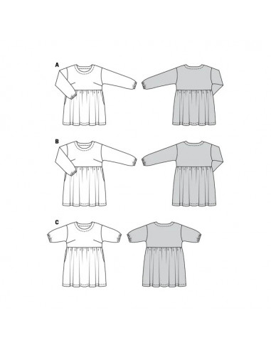 Patron Burda 6055- Robe à jupe froncée du 34 au 48