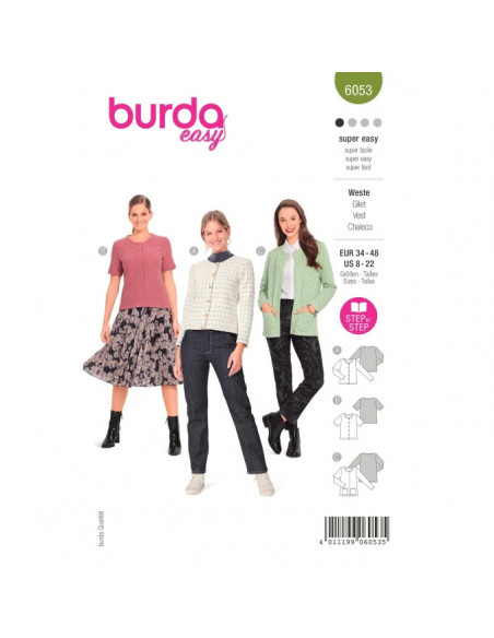 Patron Burda 6053 - Cardigan Femme à encolure ronde du 34 au 48