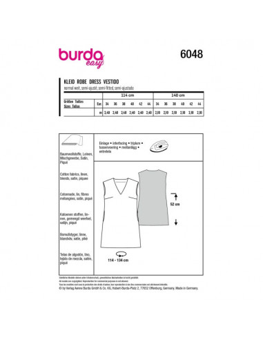 Patron Burda 6048 - Robe chasuble avec encolure en V du 34 au 44