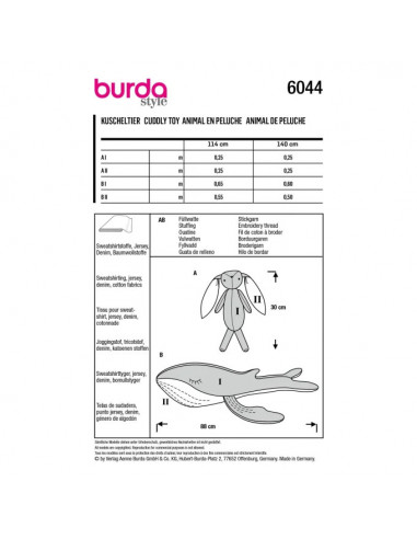 Patron Burda 6044 - Peluches - lapin et baleine
