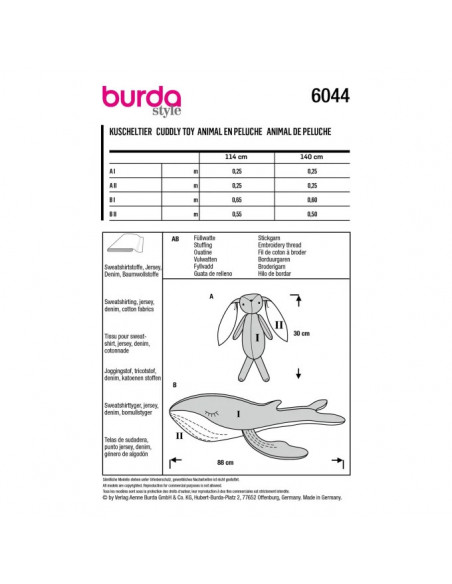 Patron Burda 6044 - Peluches - lapin et baleine