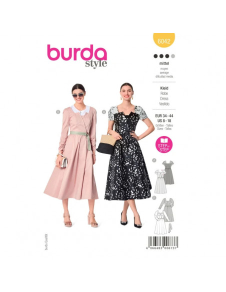 Patron Burda 6042 - Robes au look rétro du 34 au 44