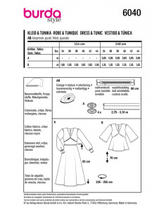 Patron Burda 6040 - Robe et Blouse encolure V et manches froncées du 34 au 44 2