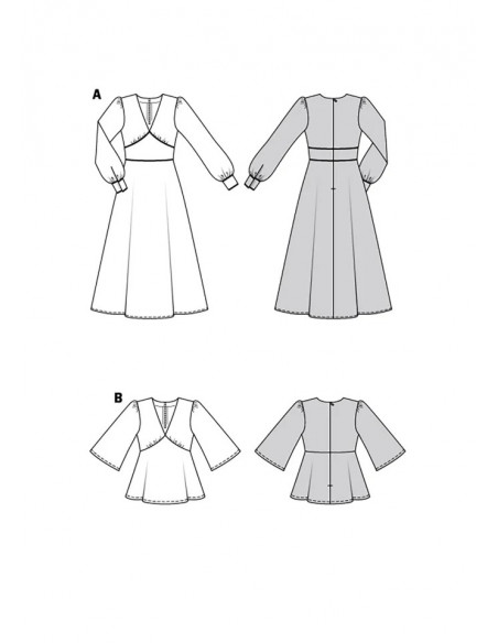 Patron Burda 6040 - Robe et Blouse encolure V et manches froncées du 34 au 44