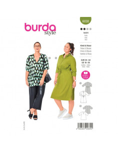 Patron Burda 6038 - Robe chemise ou chemise avec fermeture à glissière au devant du 44 au 54