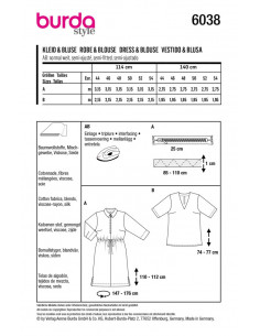 Patron Burda 6038 - Robe chemise ou chemise avec fermeture à glissière au devant du 44 au 54 2