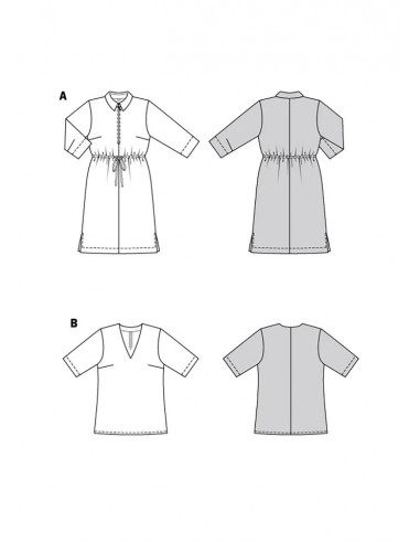 Patron Burda 6038 - Robe chemise ou chemise avec fermeture à glissière au devant du 44 au 54