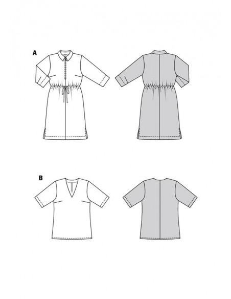 Patron Burda 6038 - Robe chemise ou chemise avec fermeture à glissière au devant du 44 au 54