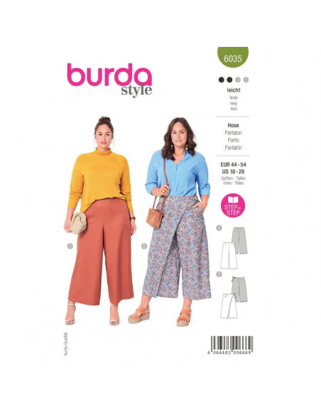 Patron Burda 6035 - Pantalon et Jupe- culotte avec pan de surjupe du 44 au 54