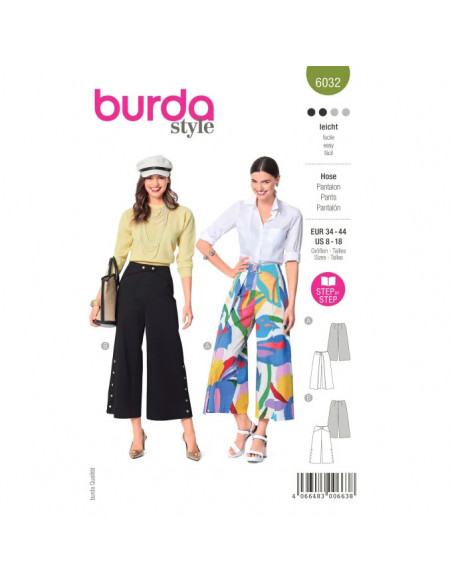 Patron Burda 6032 - Pantalons avec pans latéraux du 34 au 44