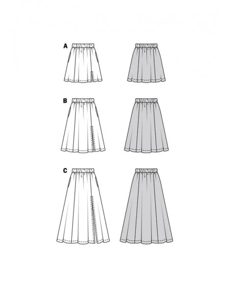 Patron Burda 6027 - Jupes à pans évasés, variations de longueurs du 34 au 44