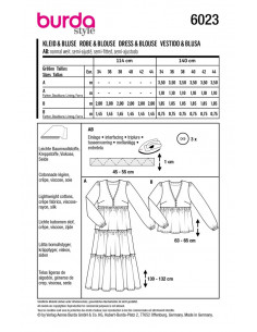 Patron Burda 6023 - Robes et Blouses encolure V avec boutons du 34 au 44 2