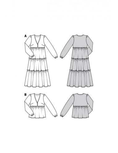 Patron Burda 6023 - Robes et Blouses encolure V avec boutons du 34 au 44