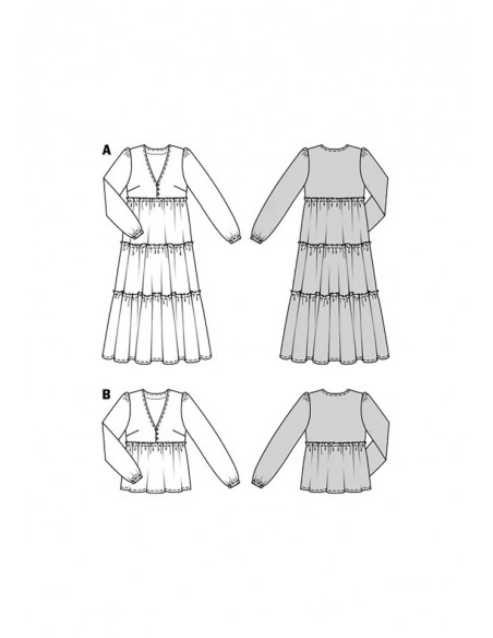 Patron Burda 6023 - Robes et Blouses encolure V avec boutons du 34 au 44