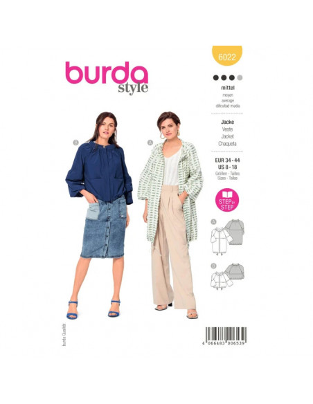 Patron Burda 6022 - Vestes style Parka avec variations du 34 au 44