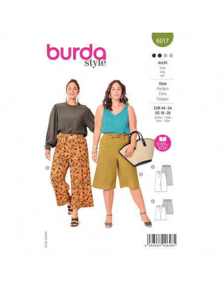 Patron Burda 6017 - Pantalon ample fluide avec large ceinture à nouer du 44 au 54