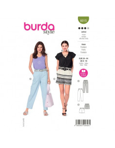 Patron Burda 6015 - Pantalon à taille élastique coupe cônique et Short du 34 au 44