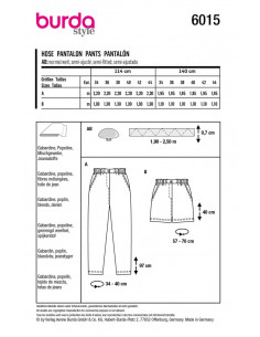 Patron Burda 6015 - Pantalon à taille élastique coupe cônique et Short du 34 au 44 2