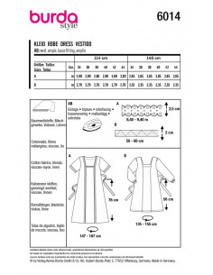 Patron Burda 6014 - Robe, encolure carré et liens à noués à la taille du 34 au 44 2