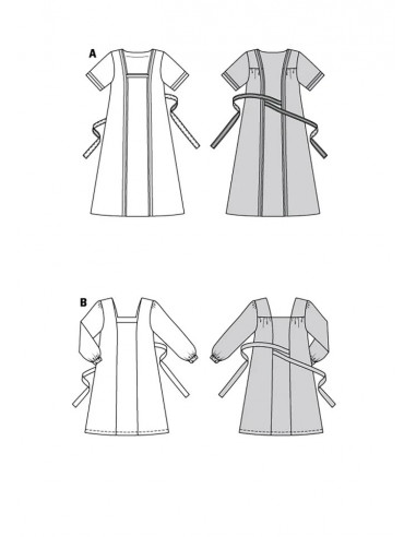 Patron Burda 6014 - Robe, encolure carré et liens à noués à la taille du 34 au 44