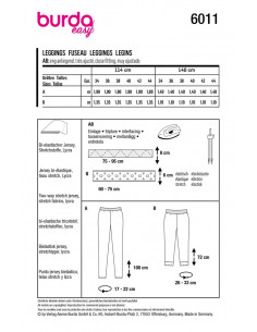 Patron Burda 6011 - Legging sport avec variations de longueurs du 34 au 44 2