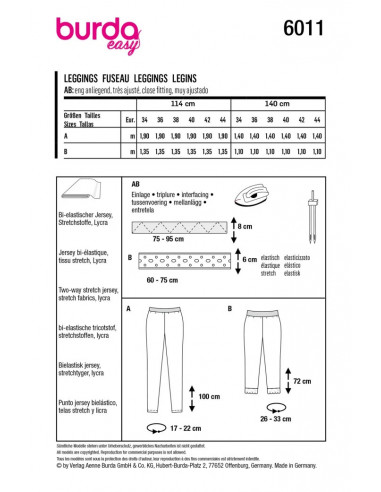 Patron Burda 6011 - Legging sport avec variations de longueurs du 34 au 44