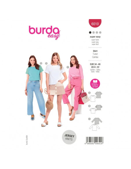 Patron Burda 6010 - Tee- shirts basiques avec variations du 34 au 44