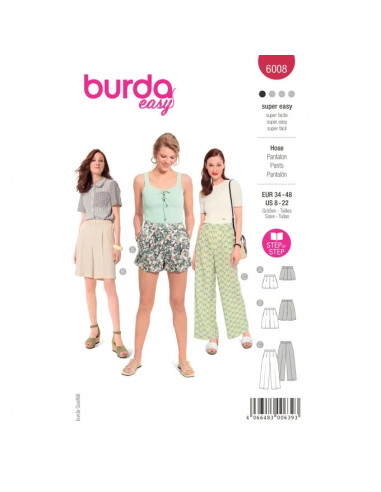 Patron Burda 6008 - Pantalon avec taille élastique du 34 au 44