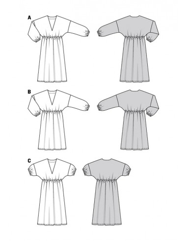 Patron Burda 6007 - Robe à enfiler, col V et élastique taille du 34 au 44