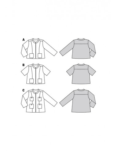 Patron Burda 6006 - Veste courte, coupe droite et col droit du 34 au 44