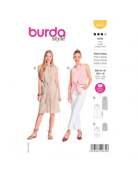 Patron Burda 6003 - Robe chemisier et Blouse du 34 au 44