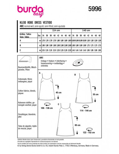Patron Burda 5996 - Robe façon lingerie estivale du 34 au 48