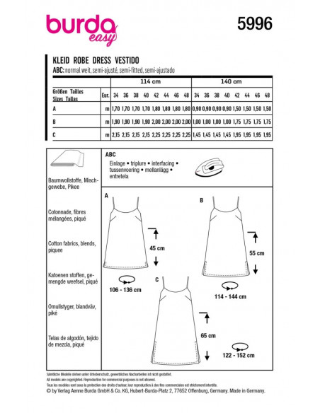 Patron Burda 5996 - Robe façon lingerie estivale du 34 au 48