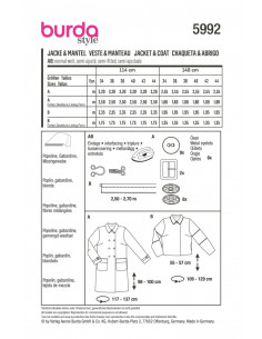 Patron Burda 5992 - Veste &  manteau avec double rang de boutonnage du 34 au 44 2
