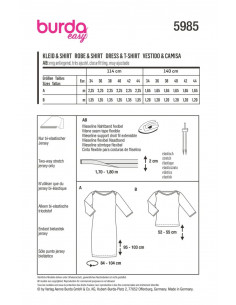 Patron Burda 5985 - Robe étroite & tee-shirt à manches 3/4 avec encolure bateau du 34 au 44 2