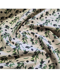 Tissu, Demi-natté Aspect Lin Impression Digitale, Olive Noire, Laize 150 cm, 100% Coton 2