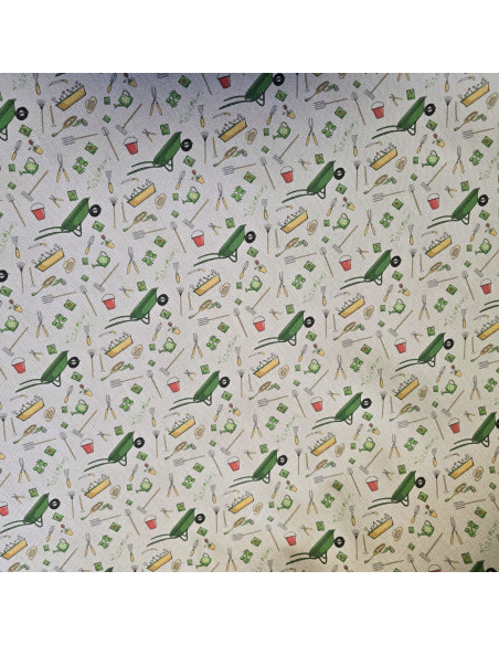 Tissu, Demi-natté Impression Digitale Jardinage, Multicolore, Laize 150 cm, 100% Coton Aspect Lin