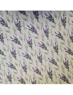 Tissu, Demi-Natté Impression Digitale, Fleurs Lavande, Laize 150 cm, 100% Coton Aspect Lin