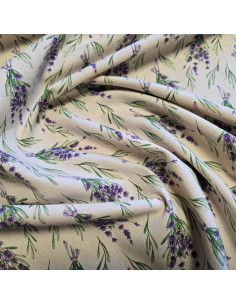 Tissu, Demi-Natté Impression Digitale, Fleurs Lavande, Laize 150 cm, 100% Coton Aspect Lin 2