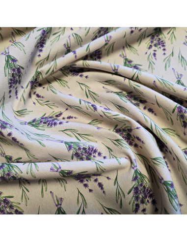 Tissu, Demi-Natté Impression Digitale, Fleurs Lavande, Laize 150 cm, 100% Coton Aspect Lin